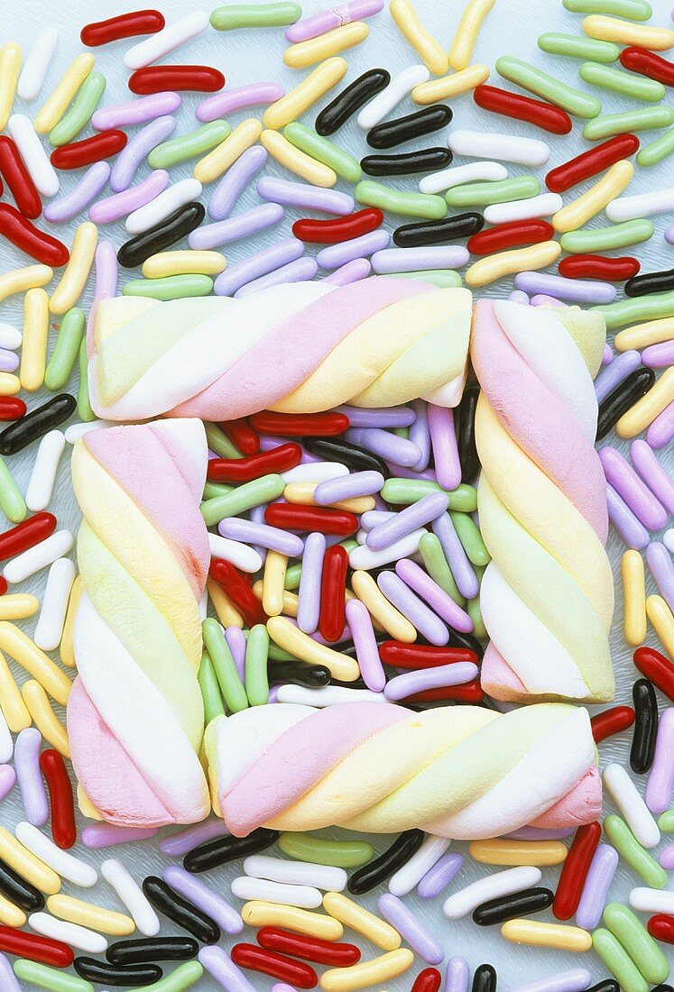 Liquorice sweets and marshmallows