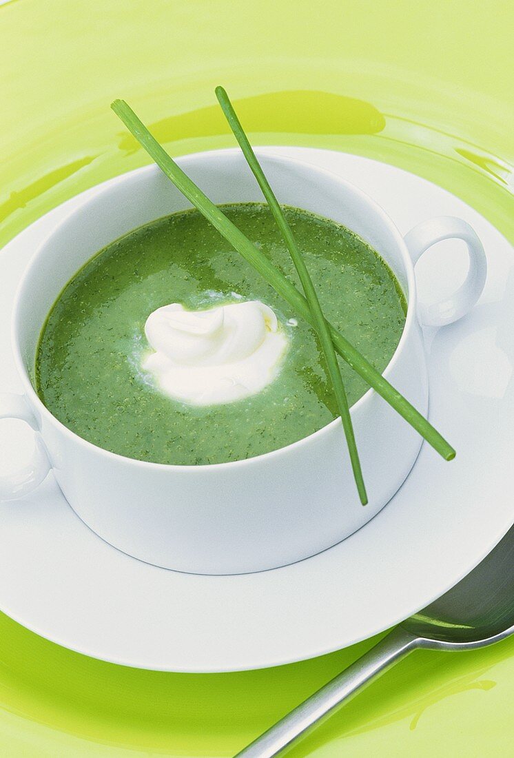 Watercress soup with crème fraîche