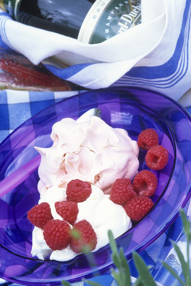 Raspberries with meringue for picnic