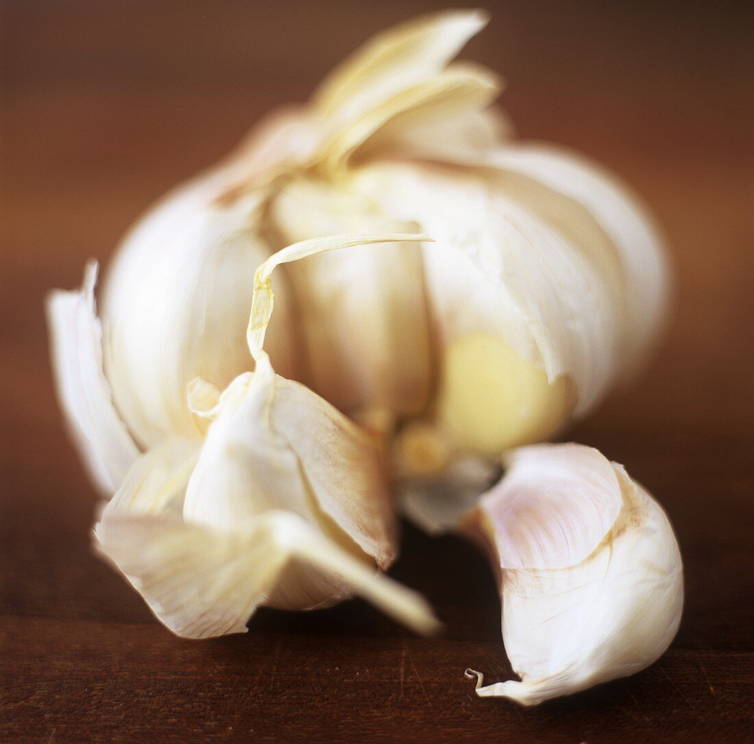 An opened garlic bulb