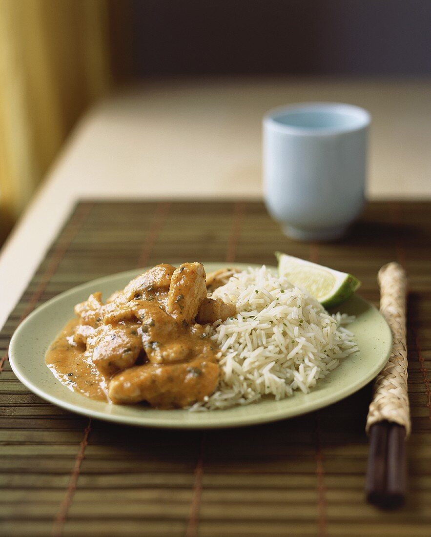 Red chicken curry with rice