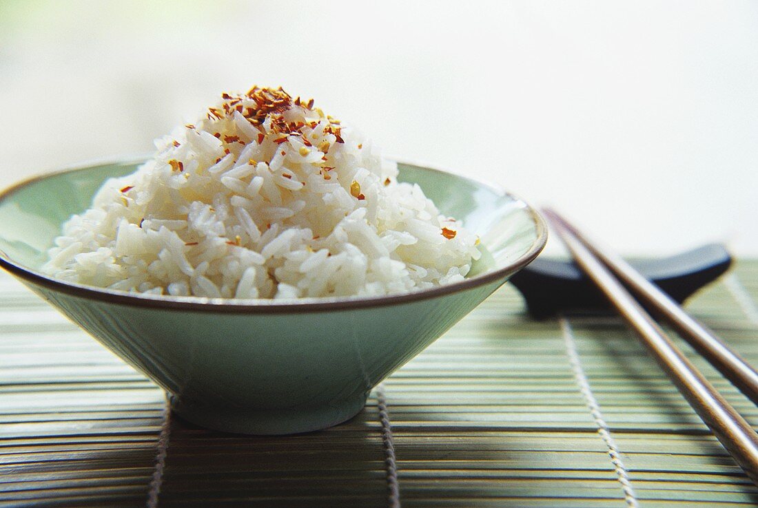 Bowl of rice with chilli seasoning
