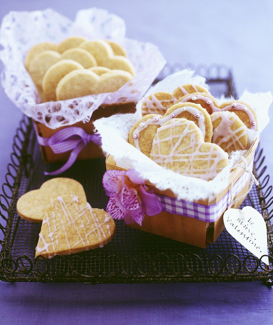 Heart-shaped biscuits in gift boxes for Valentine's Day