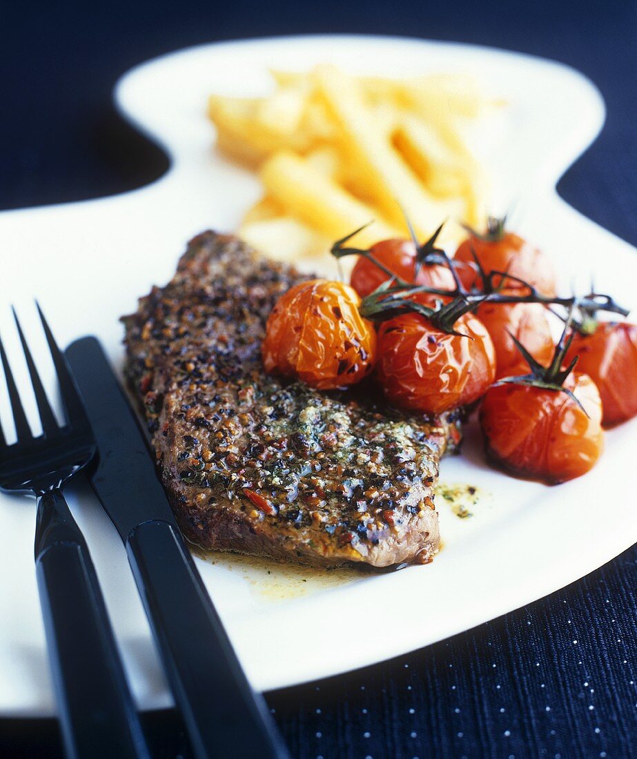 Pfeffersteak mit Cocktailtomaten