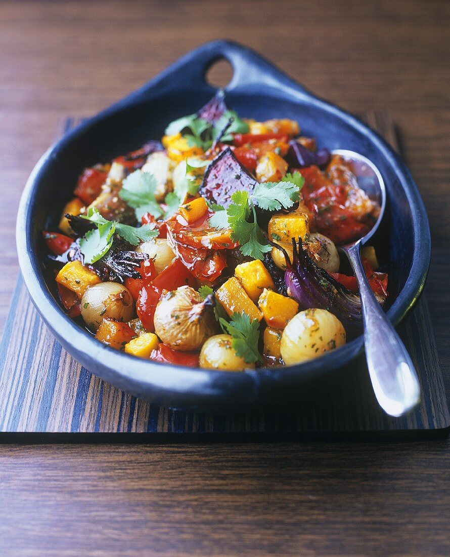 Mixed roasted vegetables with coriander leaves