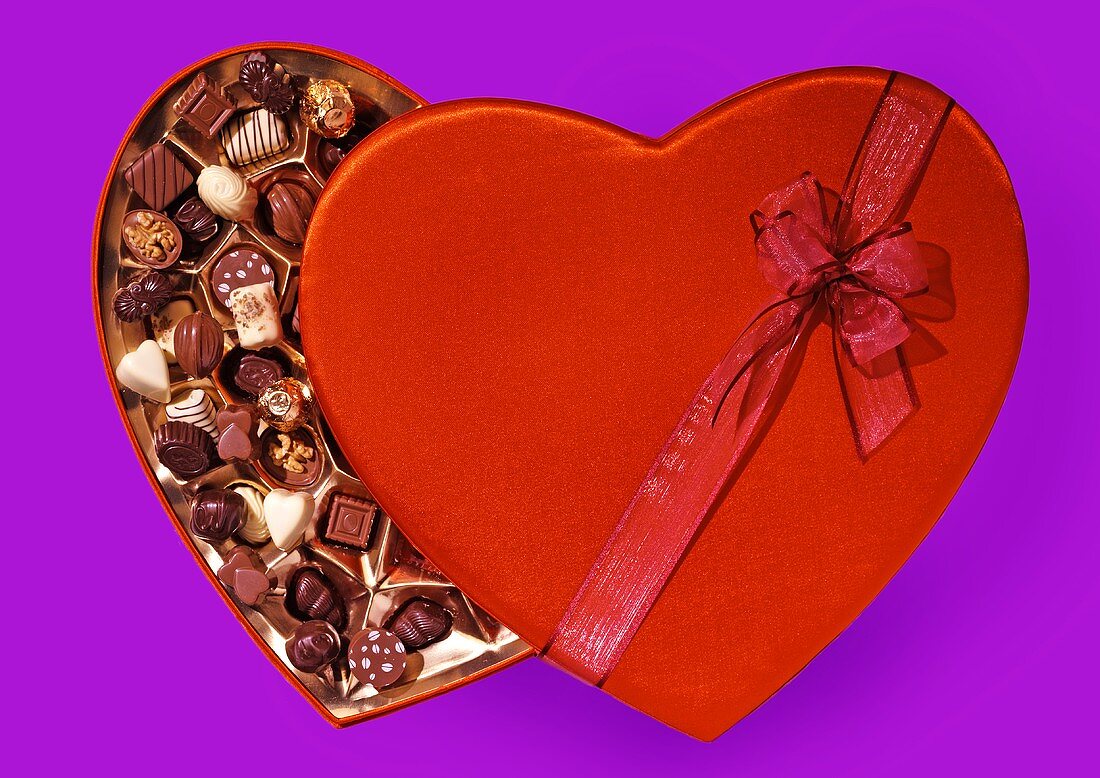 Chocolates in heart-shaped box