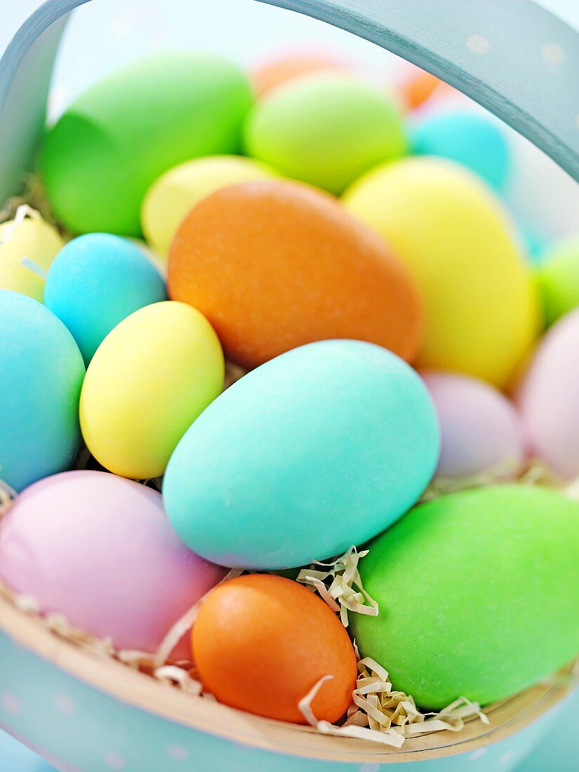 Easter eggs in a small basket
