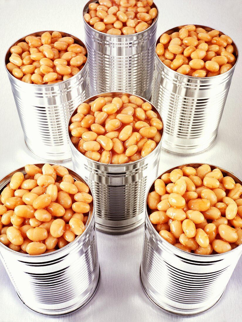 Six tins of baked beans