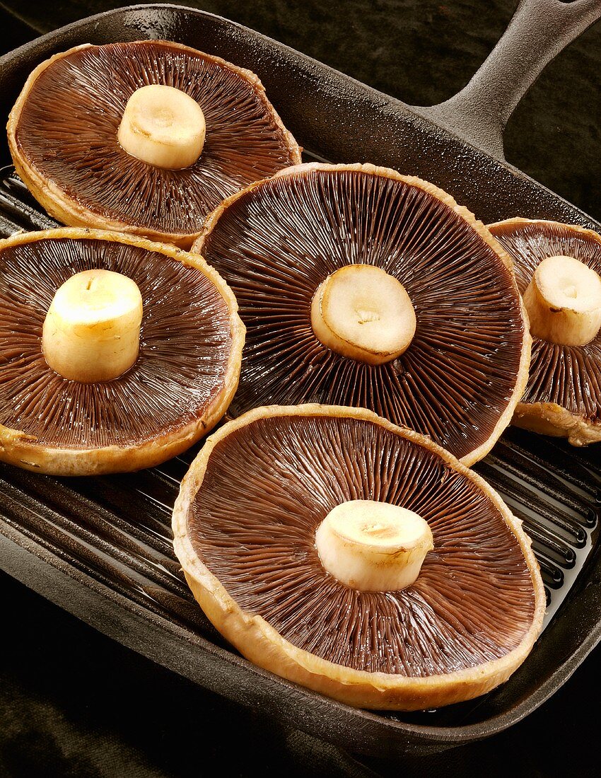 Mushrooms in a grill pan