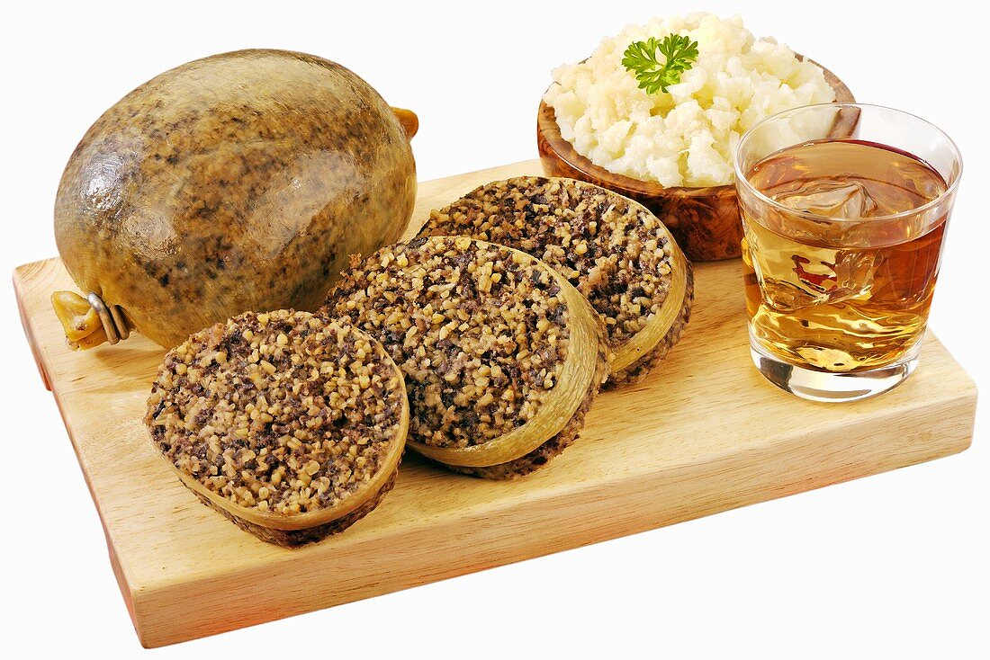 Haggis (Scottish speciality), mashed turnips and whisky