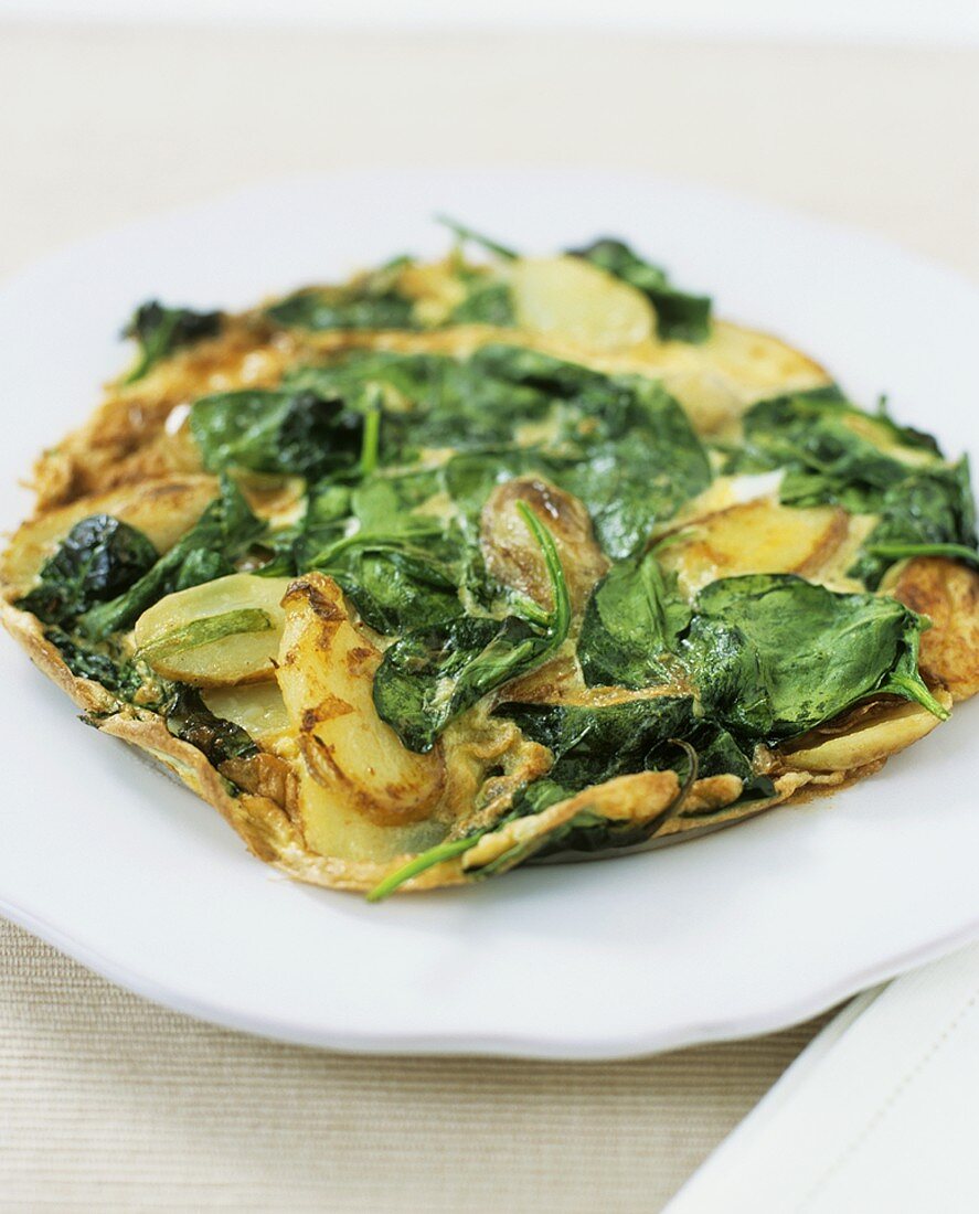 Spinach and potato tortilla (made with precooked potatoes)