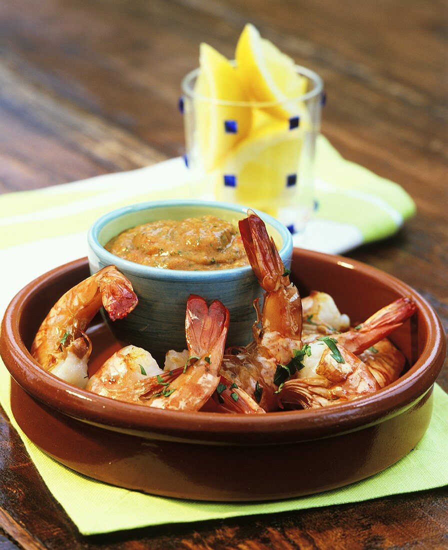Grilled prawns with Romesco sauce