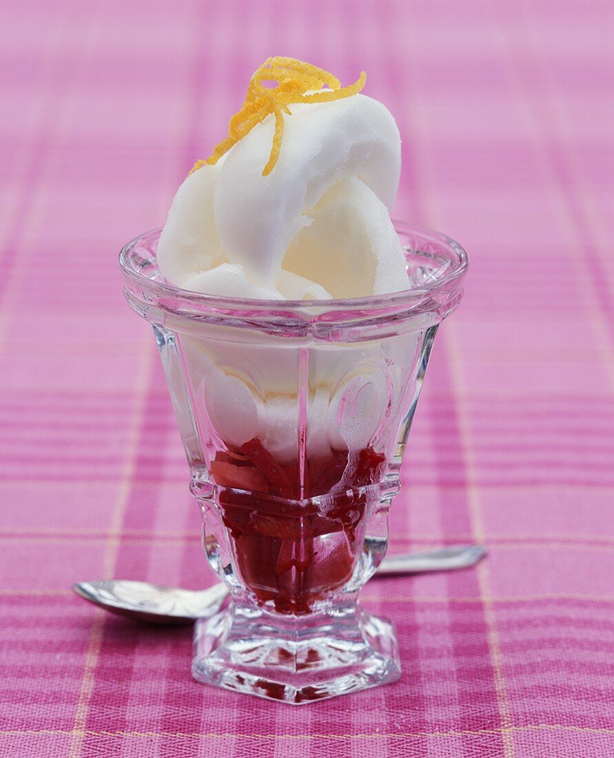 Lemon sorbet & strawberry sundae (with store-bought ice cream)