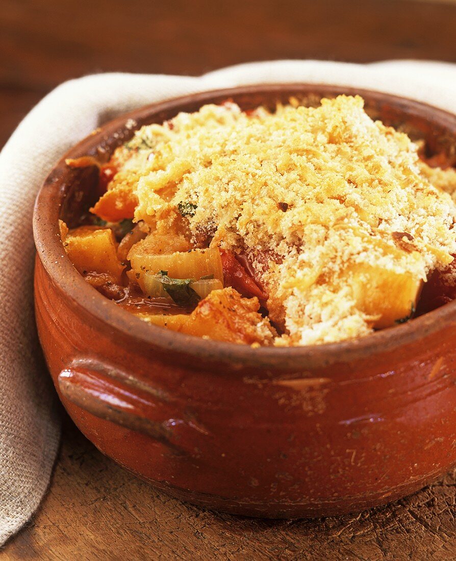 Vegetable casserole with breadcrumb topping