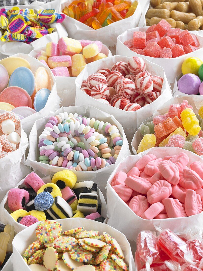 Assorted sweets in paper bags