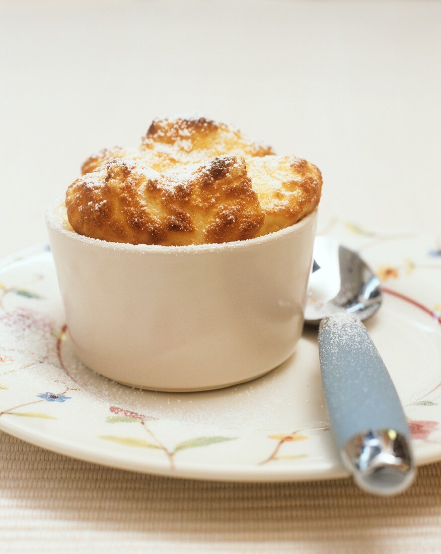 Lemon soufflé dusted with icing sugar