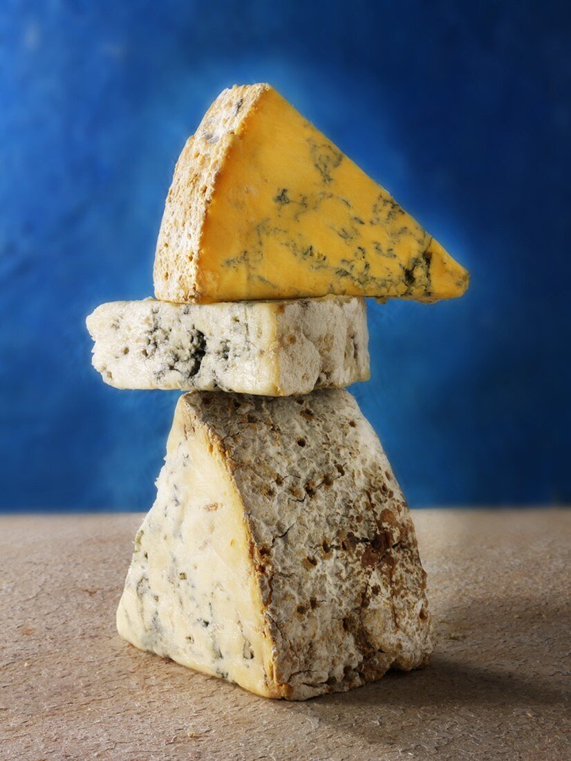 English cheeses: Blue Shropshire, Blue Vinney and Stilton