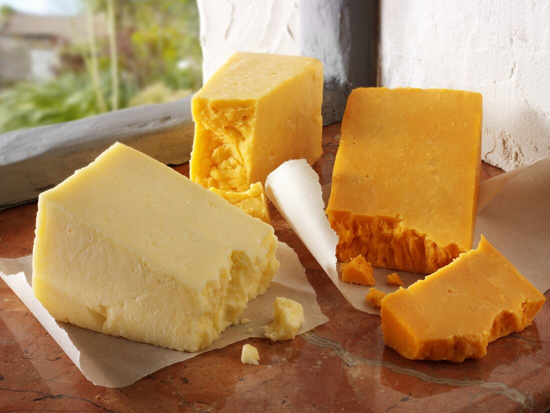 English cheeses: Red Leicester, Lancashire, Double Gloucester