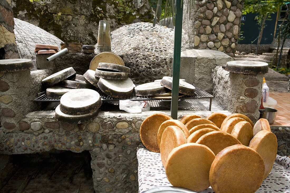 Freshly baked bread cooling, Turkey