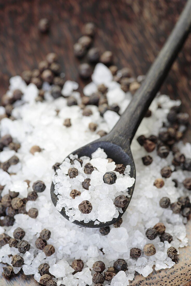 Black peppercorns with sea salt