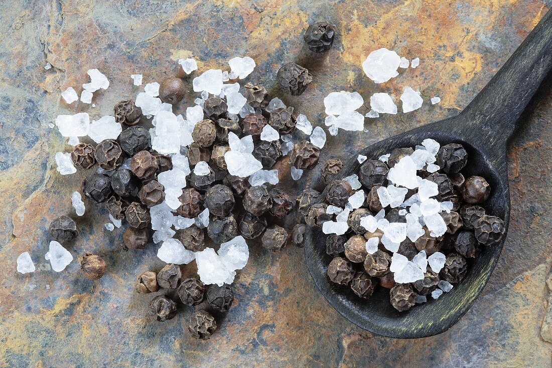 Black peppercorns with sea salt