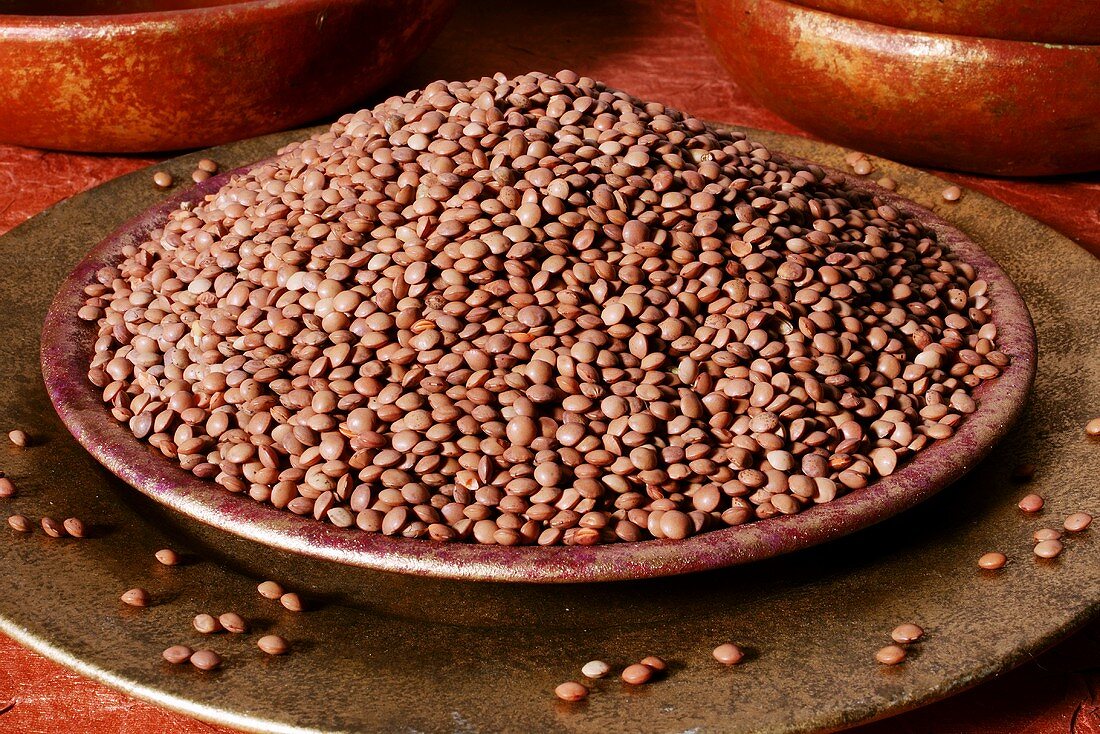 Brown lentils in a dish