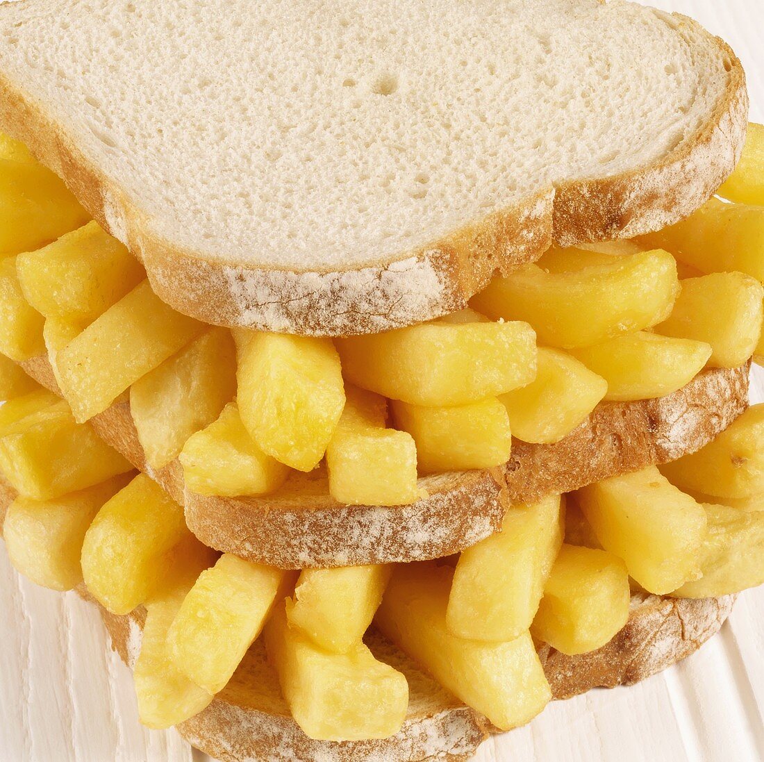 Double-decker chip butty, close-up