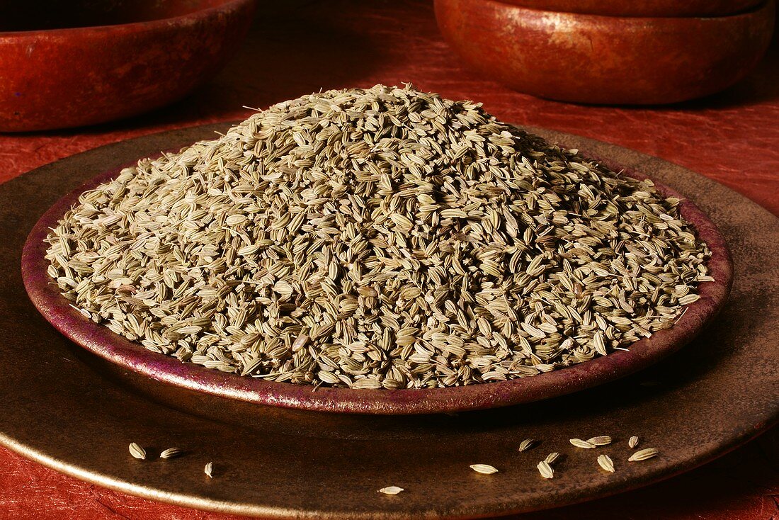 Dried fennel seeds in a dish