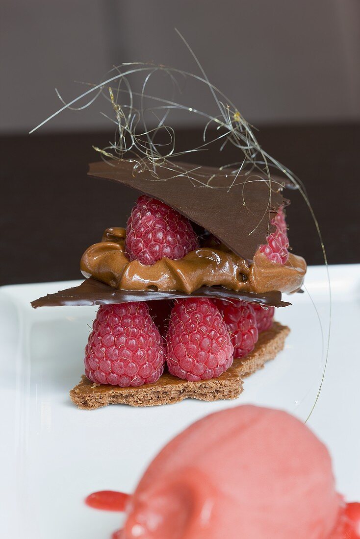 Chocolate truffle with fresh raspberries