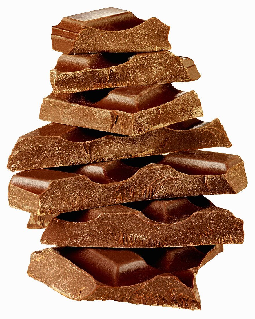 Pieces of milk chocolate, stacked