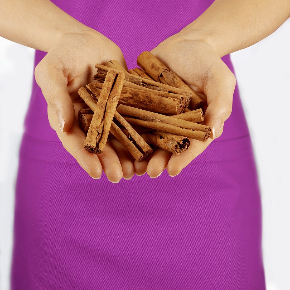 Hands holding cinnamon sticks