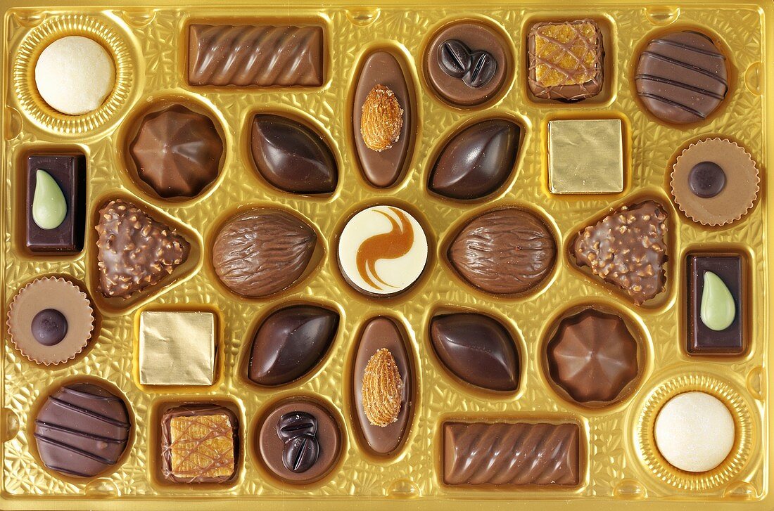 Assorted chocolates in a chocolate box