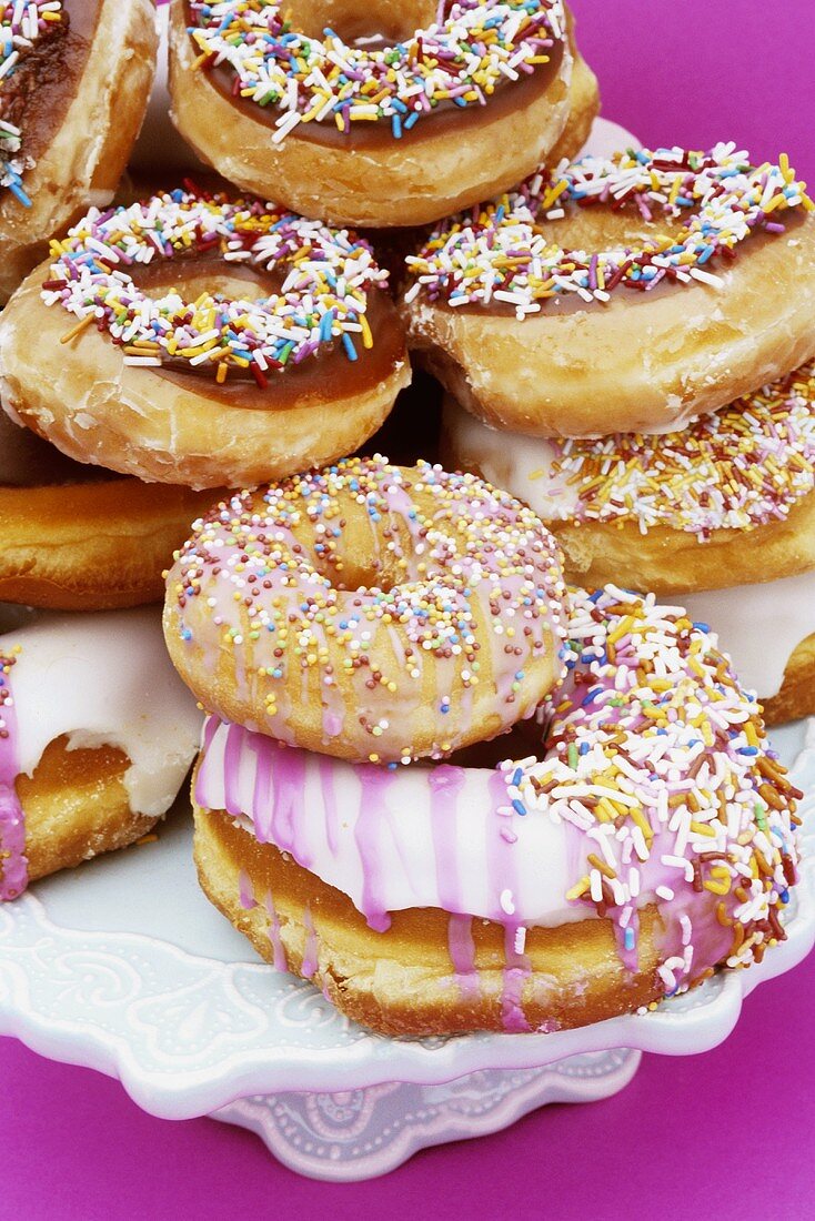 Iced doughnuts with sprinkles