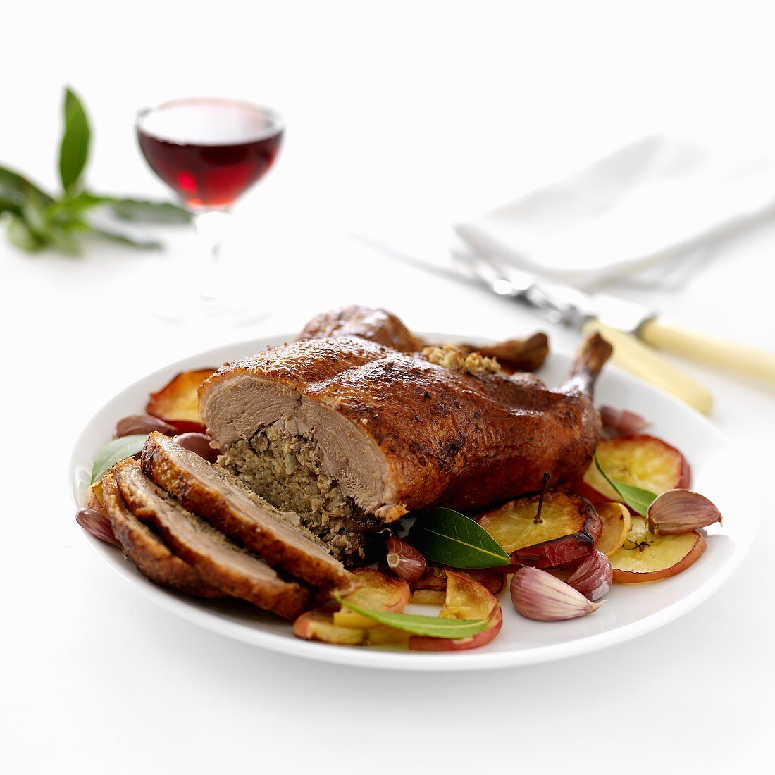 Duck with apple and garlic stuffing