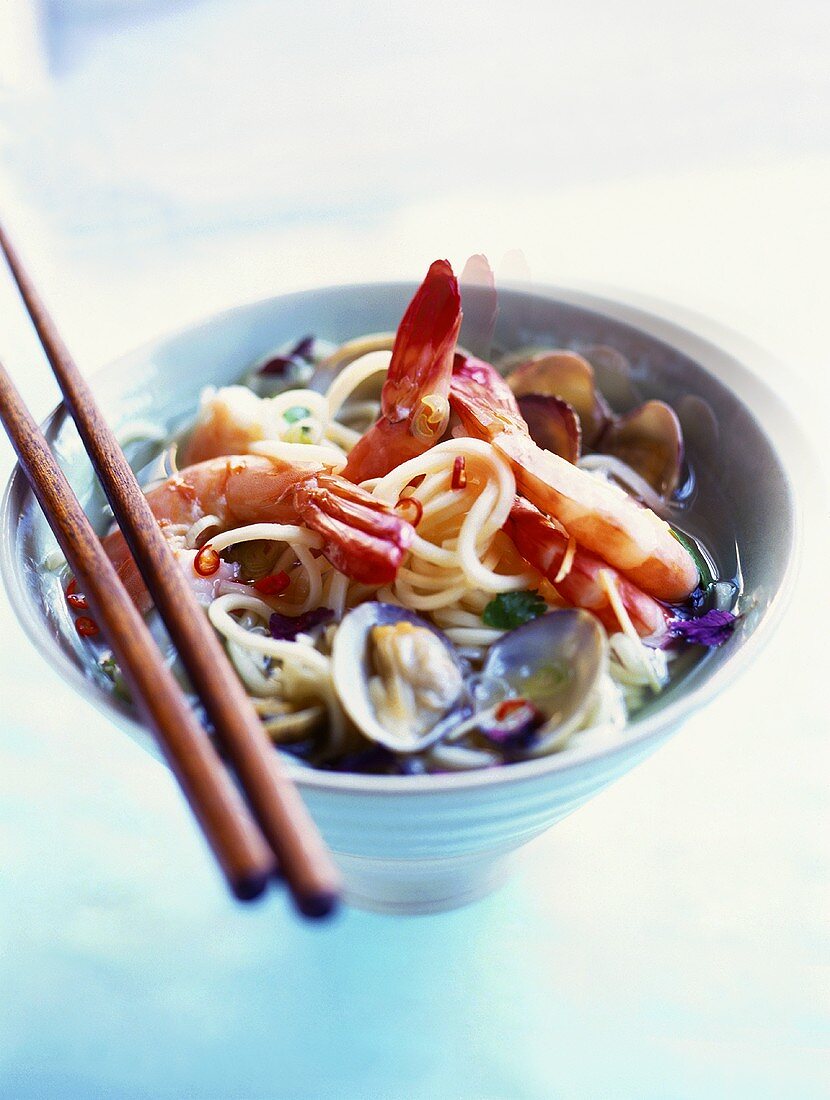 Spicy noodle soup with seafood