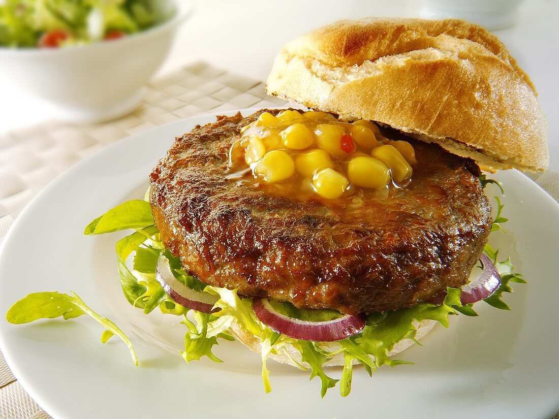 Ciabatta burger with corn relish