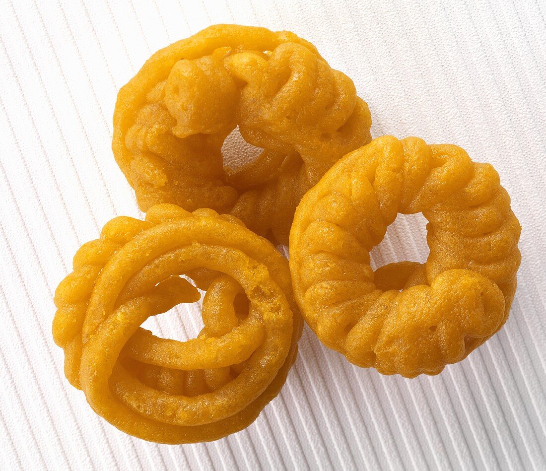 Jalebis (süsse frittierte Teigspiralen, Indien)