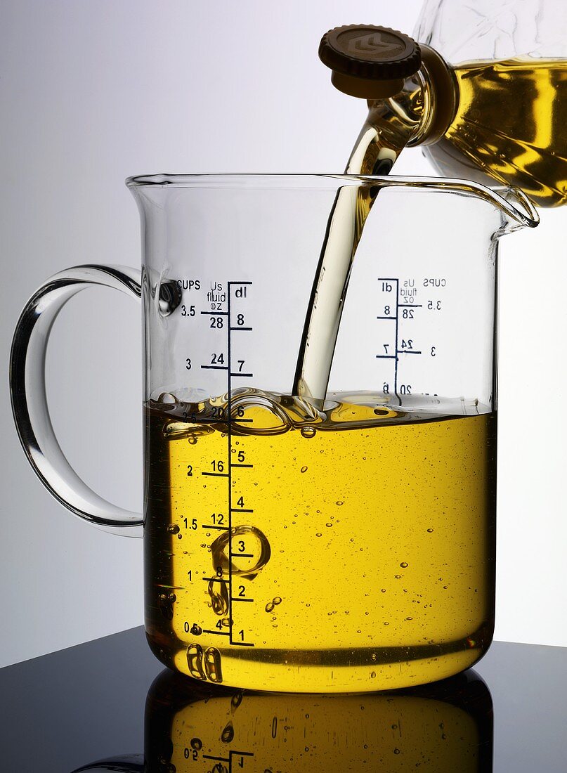 Pouring oil into a measuring jug