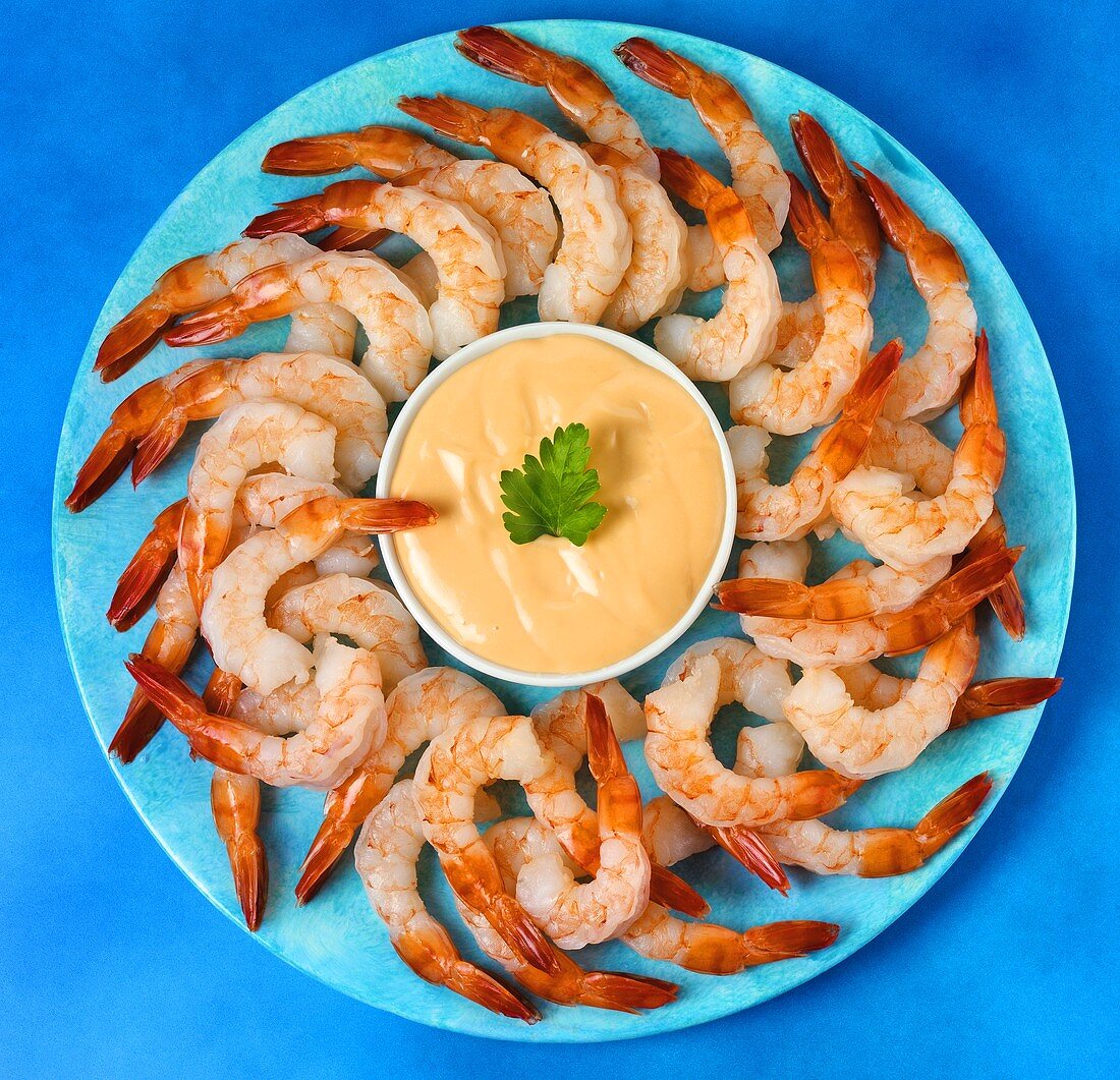 King prawns with cocktail sauce