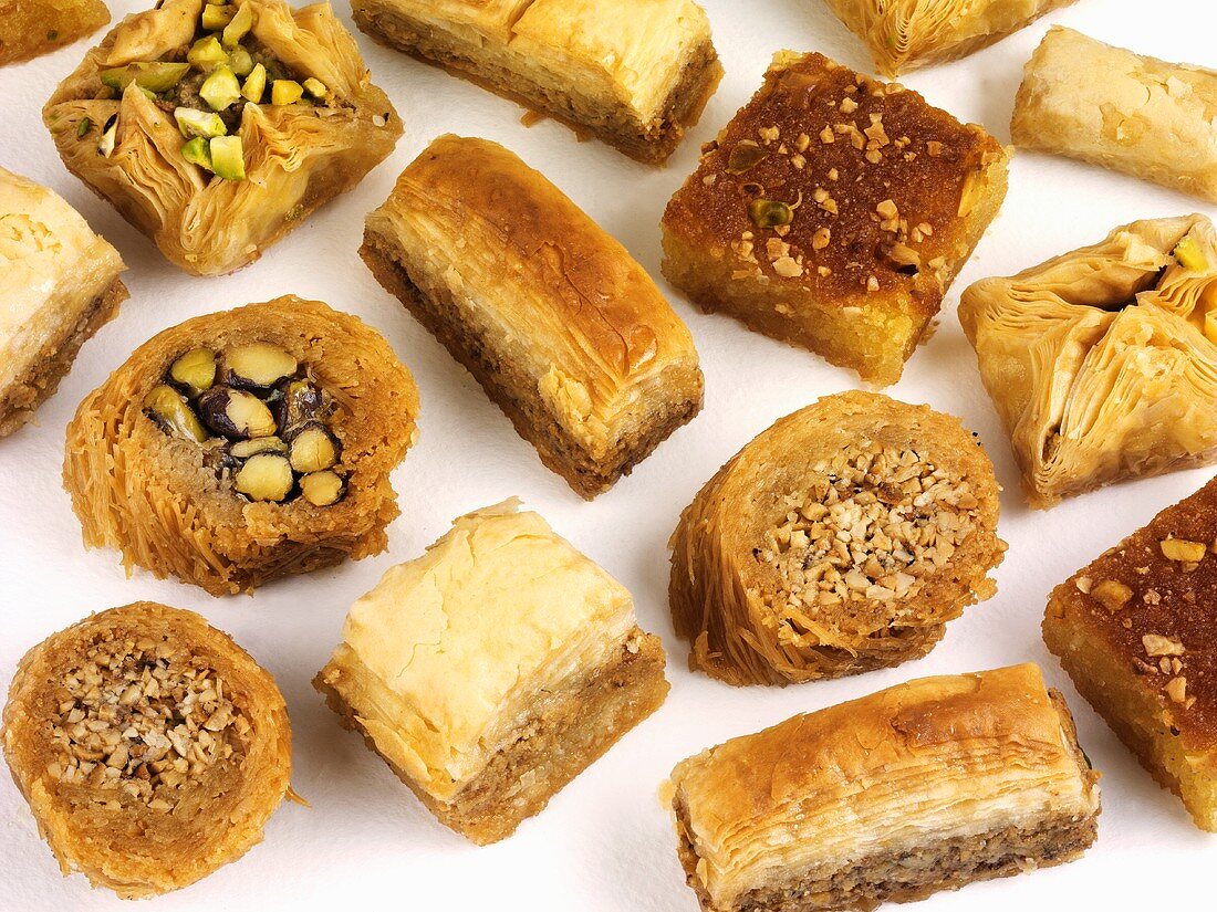 Sweet pastries with nuts and pistachios