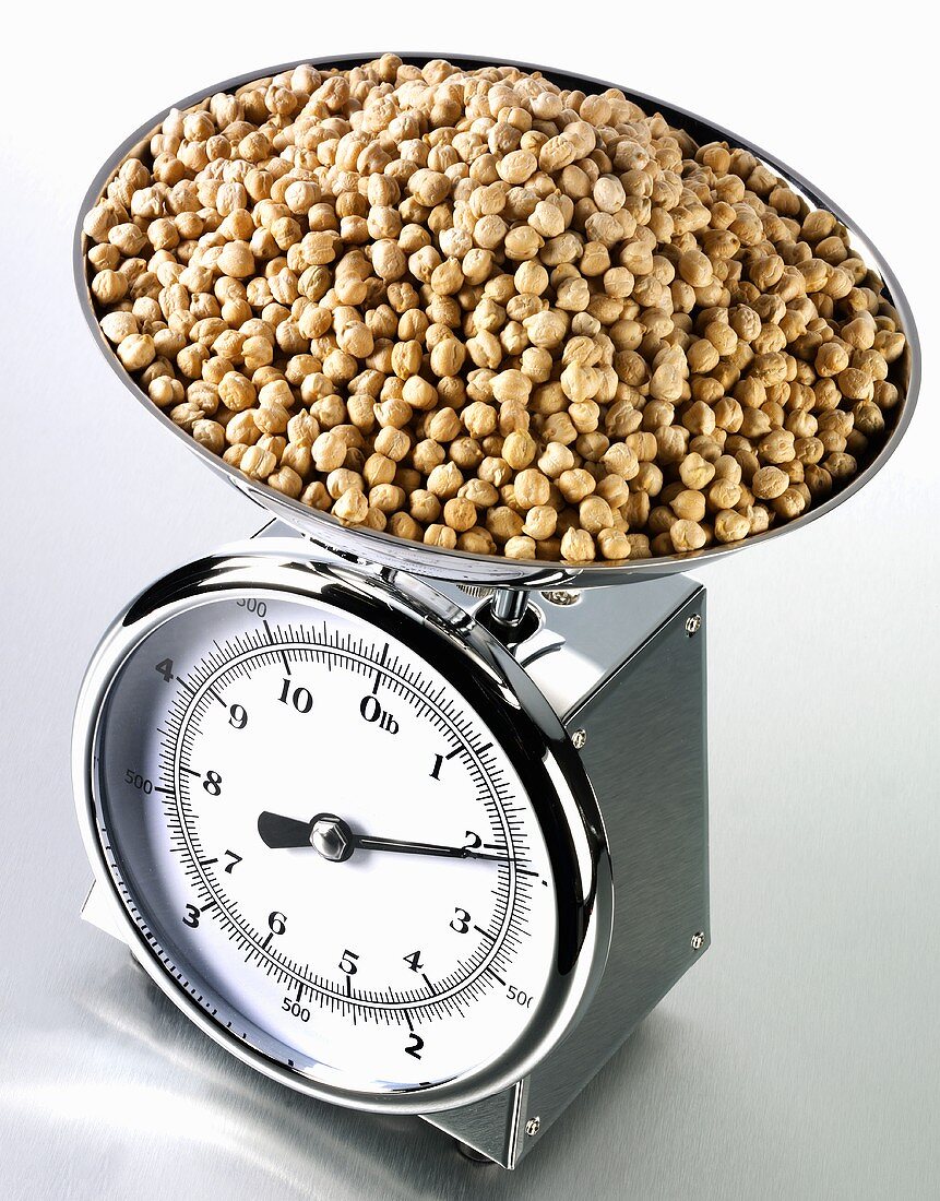 Chick-peas on kitchen scales