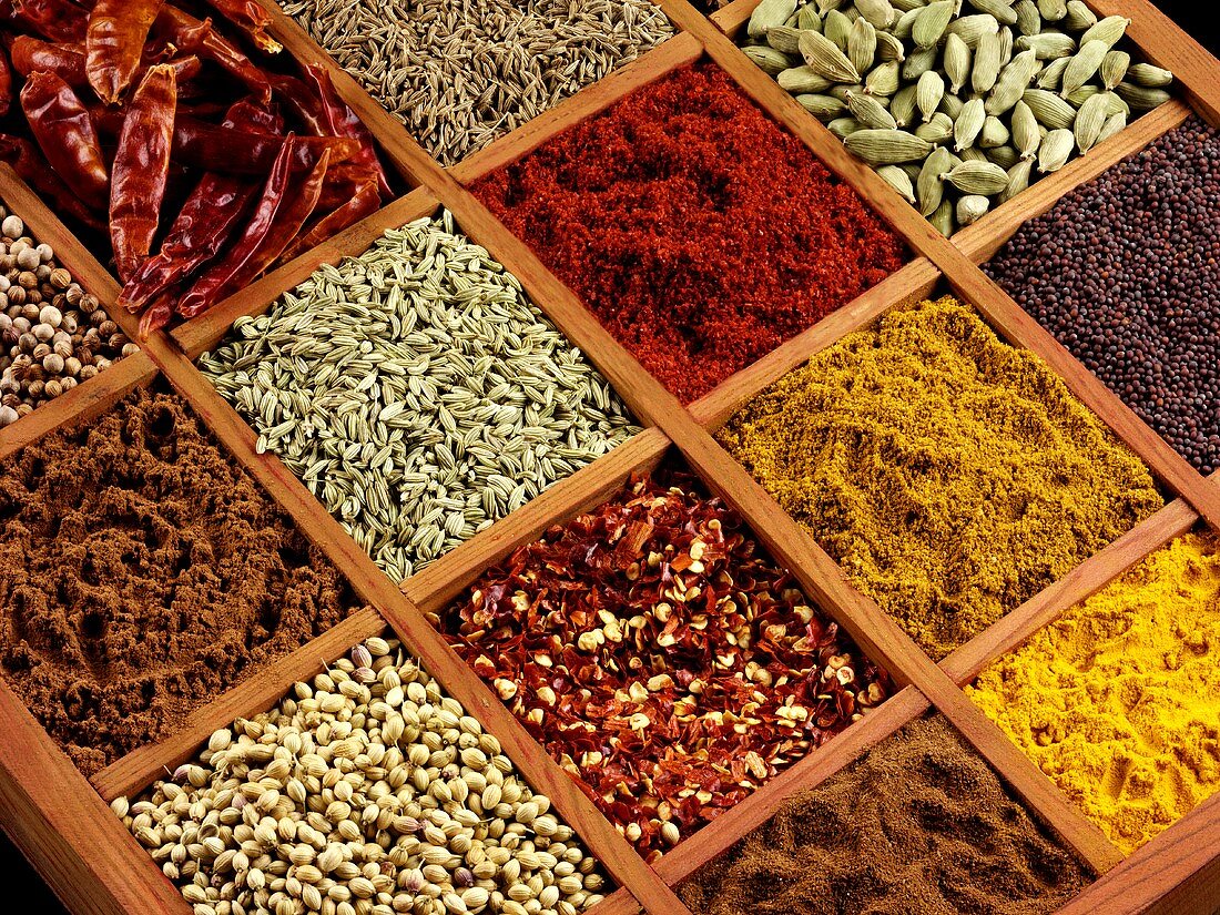 Indian spices in a typesetter's case