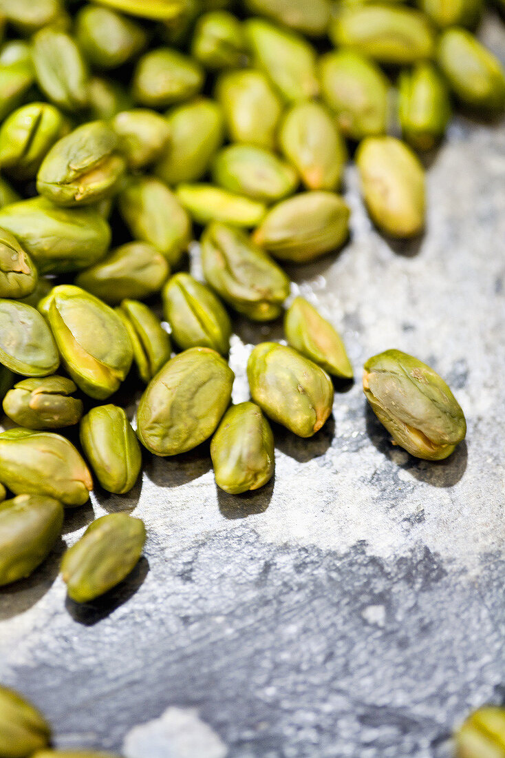 Pistachios on a baking tray