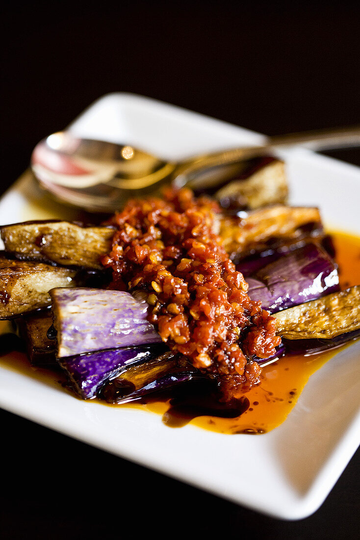 Aubergine with chilli paste & sweet soy sauce (Singapore)