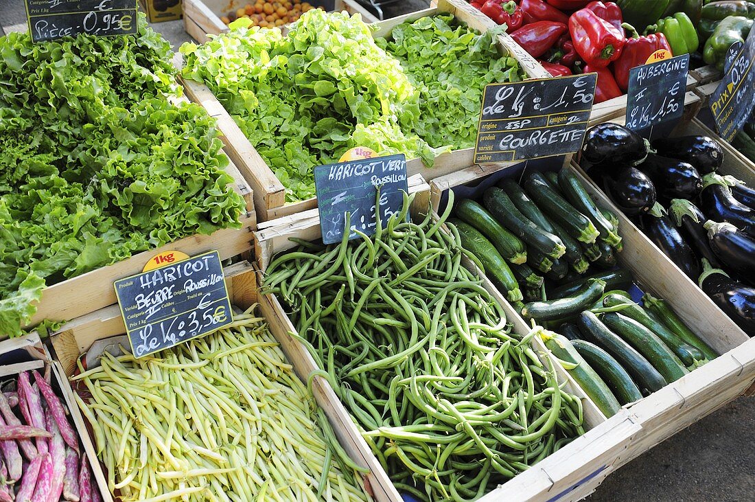 Vegetables on a market stall in France