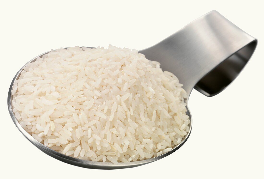 Long-grain rice on a spoon