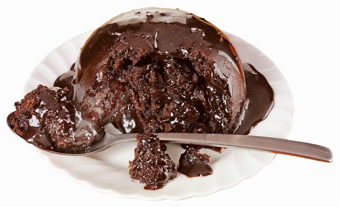 Chocolate pudding with chocolate sauce