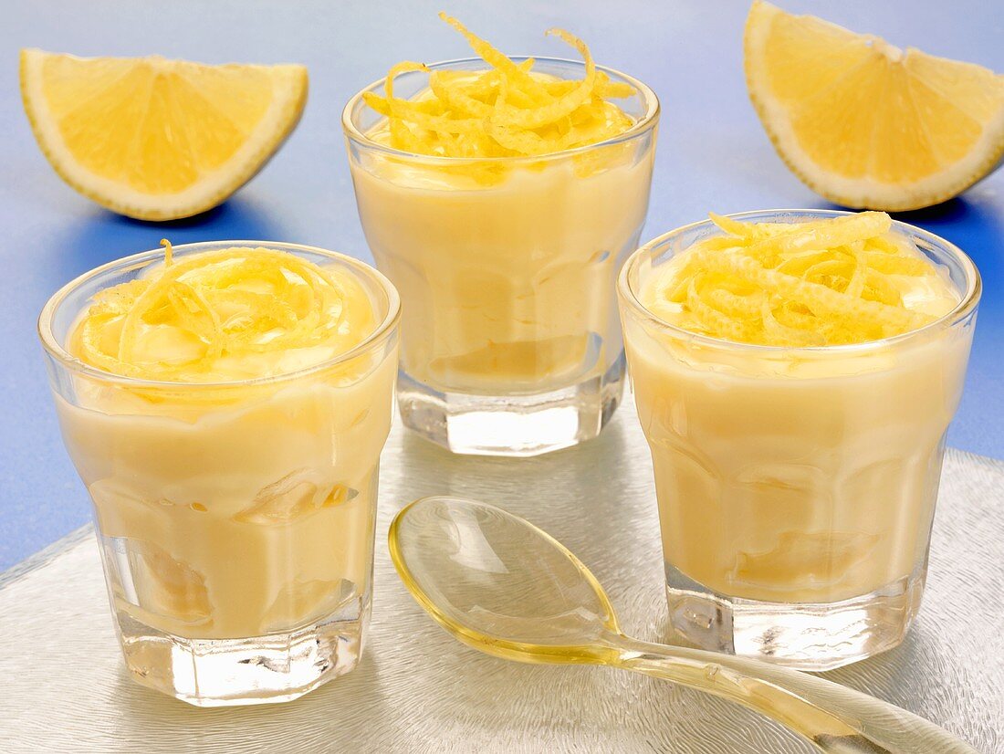 Three glasses of lemon mousse