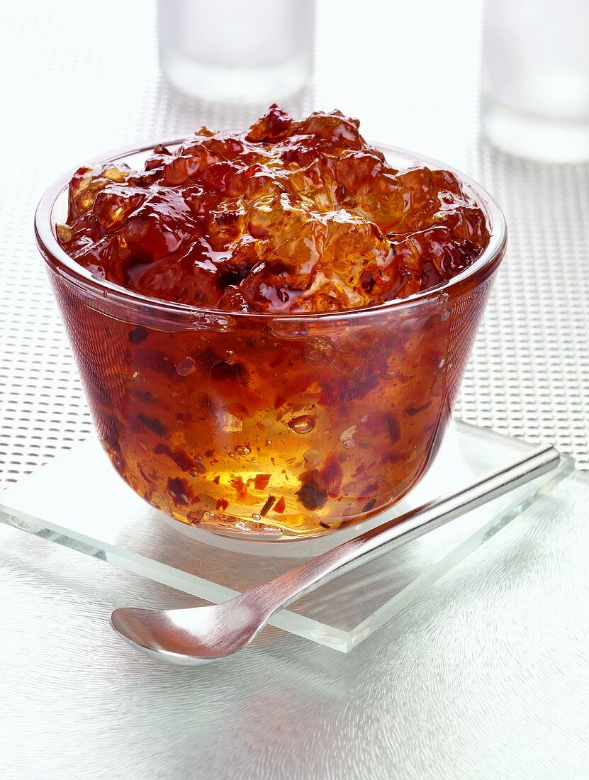 Chilli jelly in a glass bowl