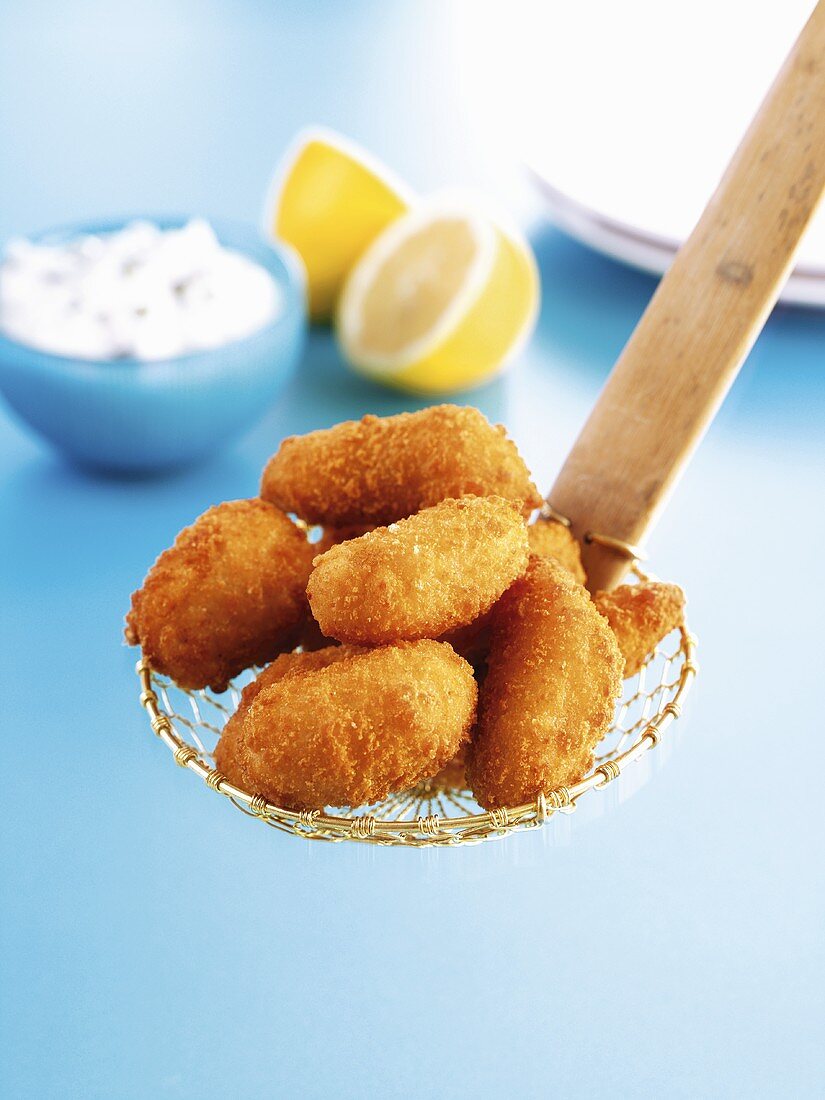 Deep-fried, breaded prawns